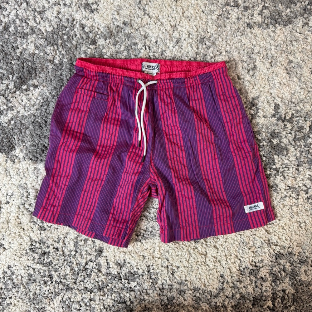 Trunks Swim & Surf Co, Men’s Pink & Purple Striped Swim Shorts, Medium